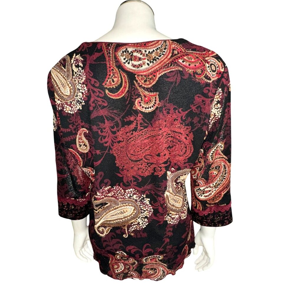 Sangria Size 10 Burgundy Paisley Studded V Neck Lined Blouse Vintage Boho Core - Picture 4 of 10
